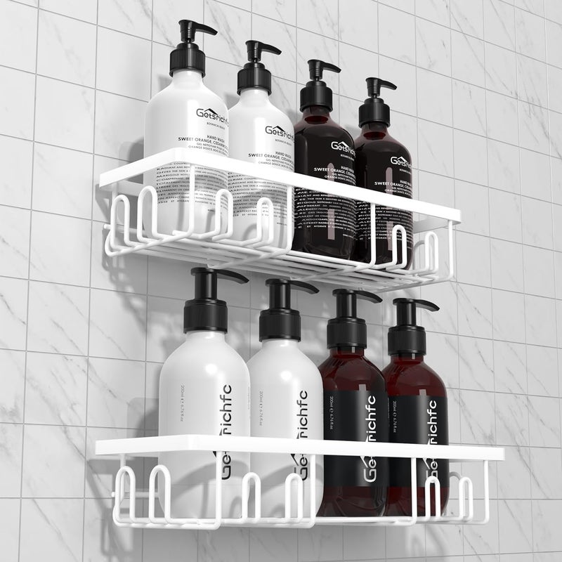 Getsrichfc 2025 New Adhesive Shower Caddy, Shower Shelves with 16 Hooks, White 2 Pack - Image 1